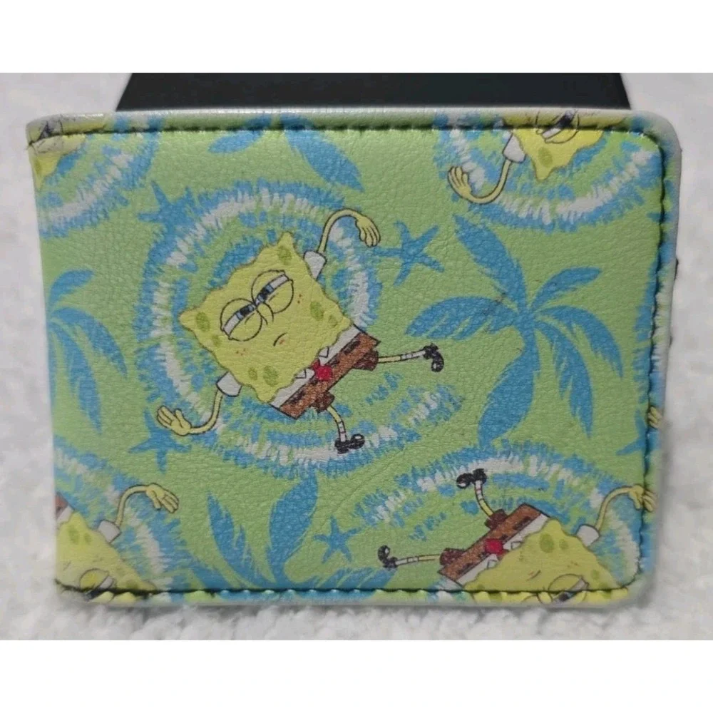 Bi-Fold Wallet SpongeBob Wavy Noodle Arm Pose Tropical Tie Dye Green/Blue/White
